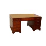 A Good Mahogany Double Pedestal , Kneehole Writing Desk