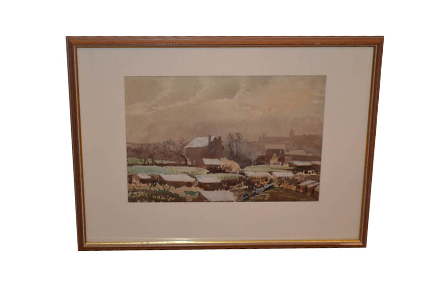 A Watercolour 'Allotments, January' - Joseph Stocks