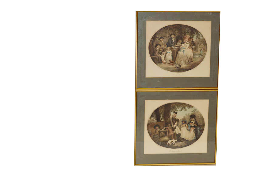 A Pair of Oval Framed Prints 'St James Park' and 'A Tea Party
