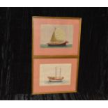 Two Mid 19th Century Chinese Export Pith Paintings of Junks