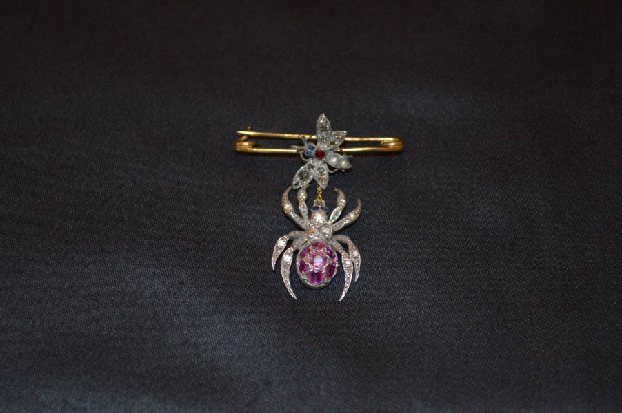 A Diamond and Ruby Set Spider and Fly Brooch