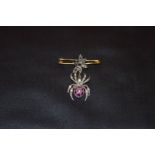 A Diamond and Ruby Set Spider and Fly Brooch