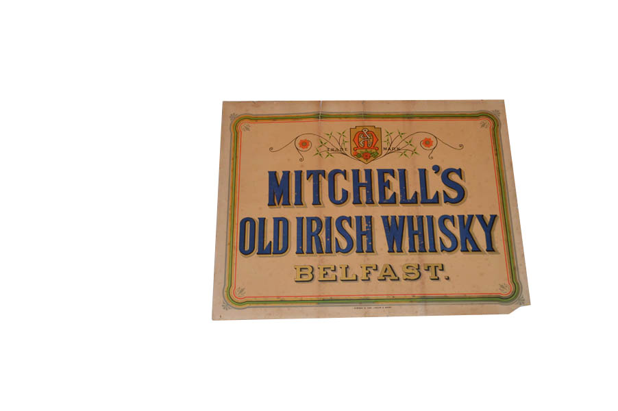 An Old Michells Irish Whiskey Paper Sign