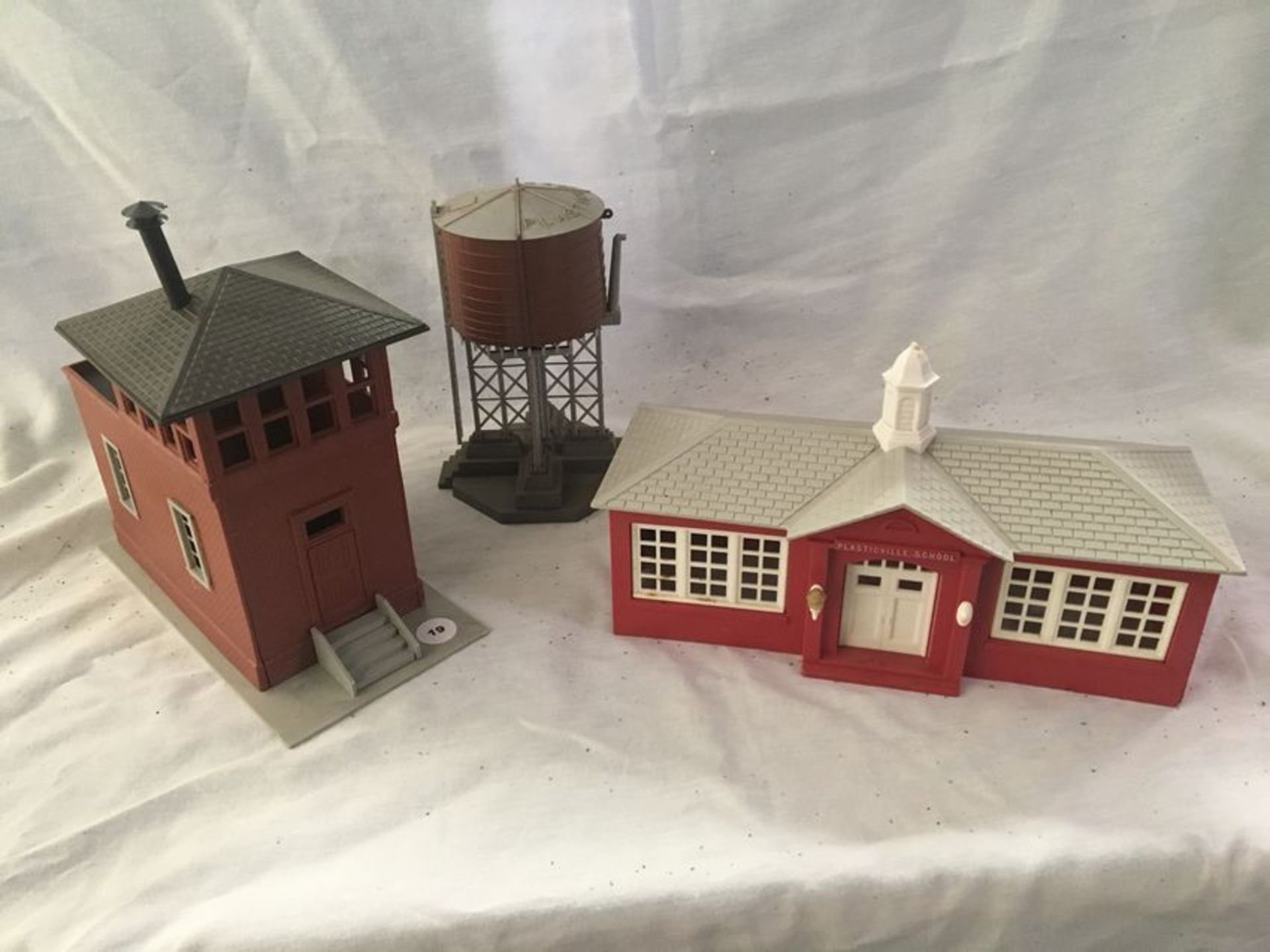 Lot of 3- Korber Model Building, Plasticville School, & Plasticville Water Tower