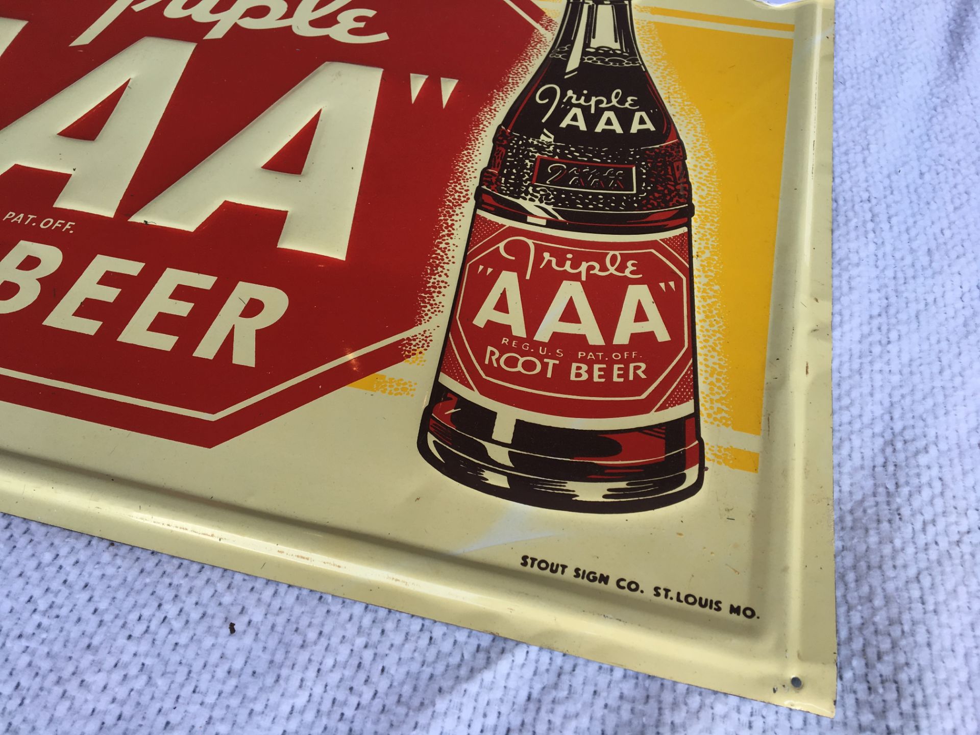 Triple AAA Root Beer, 19 ½” x 27 ½”, Metal Sign, Stout Sign Company - Image 2 of 2