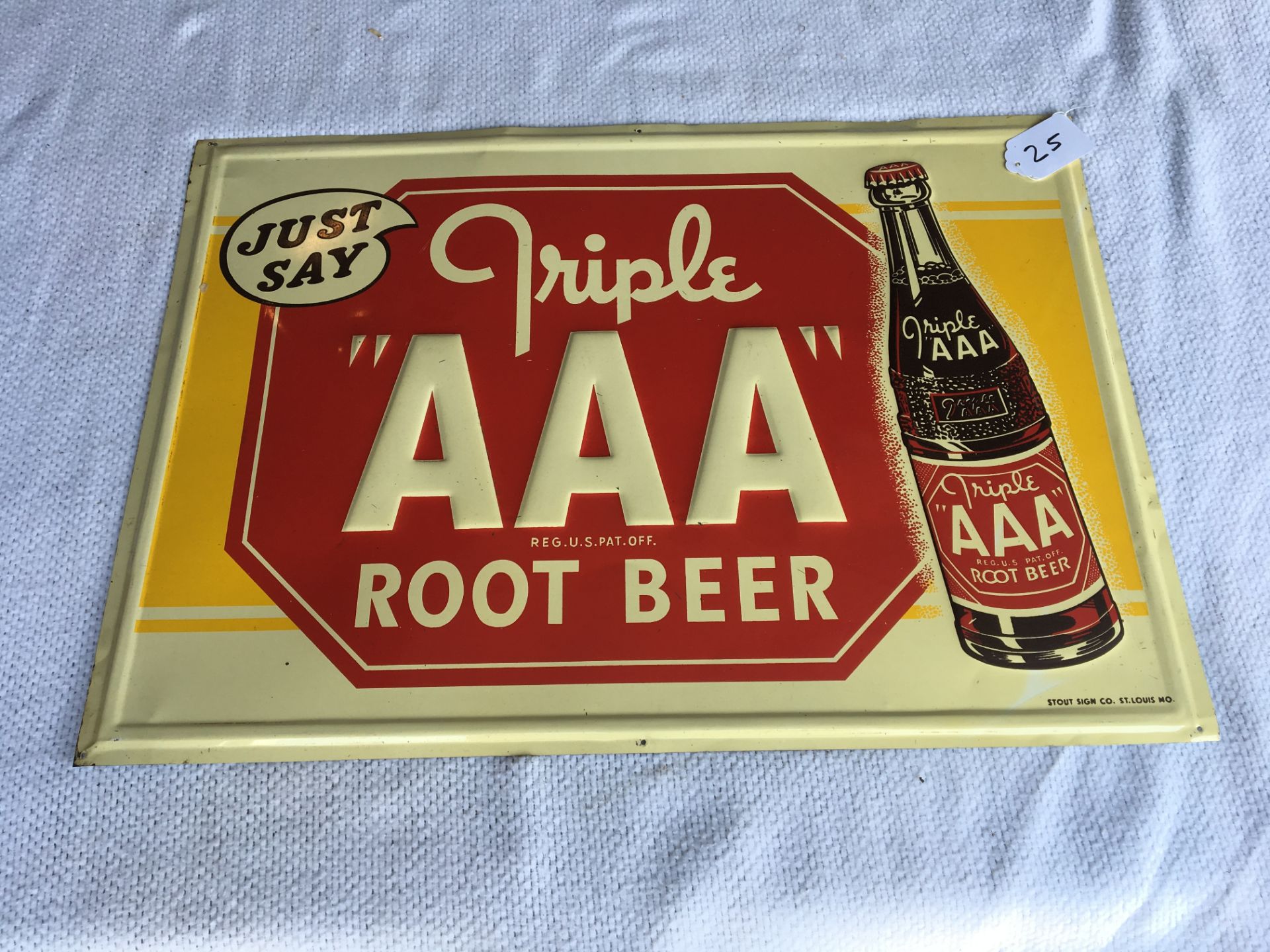 Triple AAA Root Beer, 19 ½” x 27 ½”, Metal Sign, Stout Sign Company