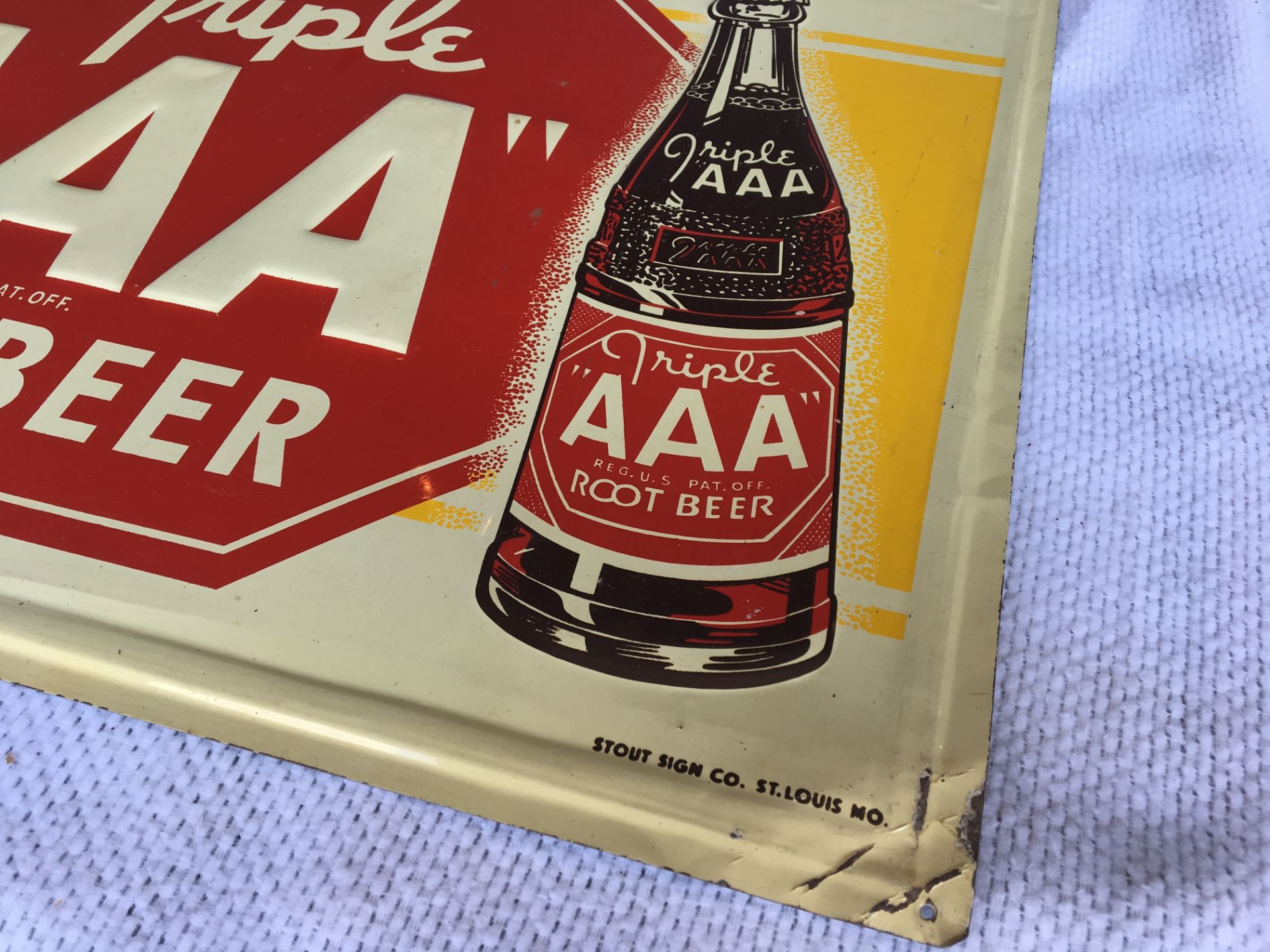 Triple AAA Root Beer, 27 ½” x 19 ½”, Metal Sign, Stout Sign Company - Image 2 of 2