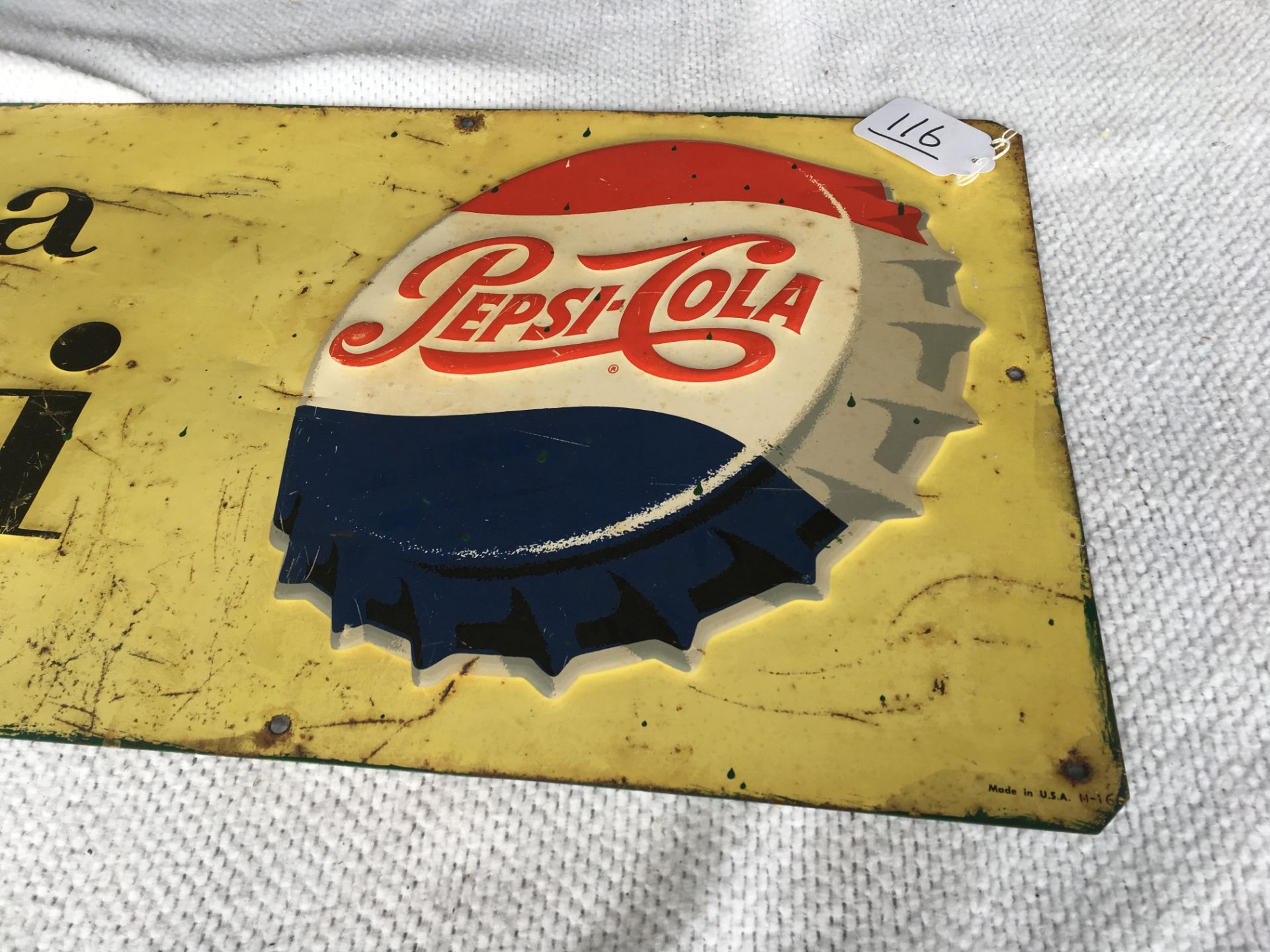 Pepsi Cola, 14” x 34”, metal sign, USA M-16, Single dot - Image 2 of 2