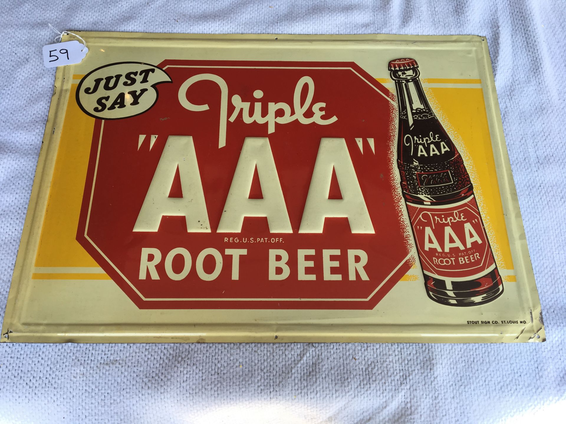 Triple AAA Root Beer, 27 ½” x 19 ½”, Metal Sign, Stout Sign Company