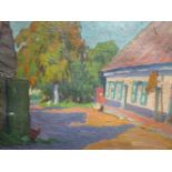 G. Montobio(1883-1962) 'Hoeve in de zon', olie op doek, ges.,40x50cm