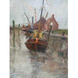 K.Heymans (1899-1974) 'Vissersboot in kleine haven',olie op doek,ges.82x70cm,