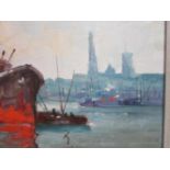 H. Pauwels (1903-1983) 'Bij de haven van Antwerpen',olie op doek,ges.,67x80cm