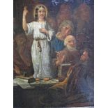 Vlaamse School ,19de eeuw 'Jezus in de Tempel' paneel, 27x23,5cm