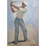 J.J.H. van Leeuwen 'De Golfspeler' schilderij op doek, ges. 115x75cm