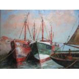 Jacques Callaert (1921- 1955) 'Havengezicht met boten' ges. 50x60cm