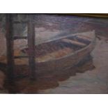 van Os 'Roeiboot aan steiger'', paneel, ges. en gedat '05,36x51cm