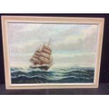Schilderij met zeilschip op zee, doek, 50x70cm