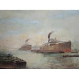 H.J.Pauwels (1903-1983) 'Stoomboten in de haven van Antwerpen', olie op doek, ges., 50x70cm