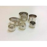 Drie zilveren servet- en drie vingerdoekringen, ca.102gr.835/1000(6x)