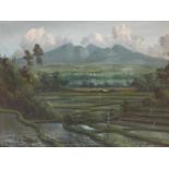 Indonesisch schilderij gesigneerd links onder. 32 x44