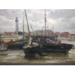 L.Clesse (1889-1961) 'Vissersboten in de haven 'olie op doek,ges.,50x70cm