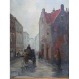 J. Schipper (1899-1961)'Stadsgezicht met kar en paard' doek, ges. 50x40cm (classical painting,