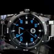 MENS INFANTRY BLACK/BLUE DIAL SPORT DIGITAL QUARTZ WRIST WATCH CHRONOGRAPH STAINLESS STEEL