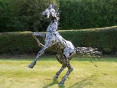 MEDIUM METAL REARING HORSE STATUE - 4 FOOT HIGH *PLUS VAT*