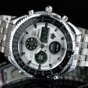 MENS INFANTRY SILVER SPORT DIGITAL QUARTZ WRIST WATCH CHRONOGRAPH STAINLESS STEEL