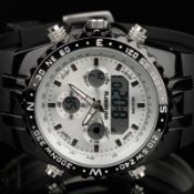 MENS WHITE INFANTRY MILITARY BLACK RUBBER WRIST WATCH DIGITAL QUARTZ CHRONOGRAPH *NO VAT*