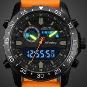 MENS ARMY BLACK INFANTRY DIGITAL QUARTZ WRIST WATCH ORANGE RUBBER STRAP *NO VAT*