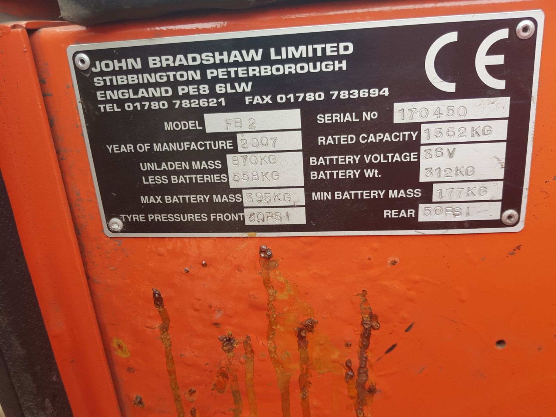 2007 ORANGE BRADSHAW FB2 ELECTRIC LOAD CARRIER *PLUS VAT* - Bild 7 aus 8