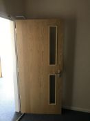 46A - 4 GOOD MATCHING OAK FIRE DOORS - INC ALL DOOR FURNITURE PLUS RED ONE HR FIRE DOOR