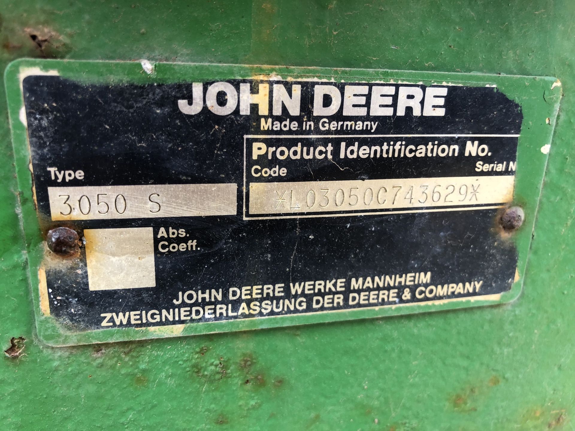 1991 JOHN DEERE 3050S TRACTOR, SHOWING 9782 HOURS, IN WORKING ORDER *PLUS VAT* - Image 10 of 10