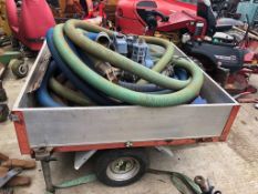 WATER PUMP COMPLETE WITH INLET AND OUTLET PIPES ON LARGE TRAILER - UNTESTED *PLUS VAT*