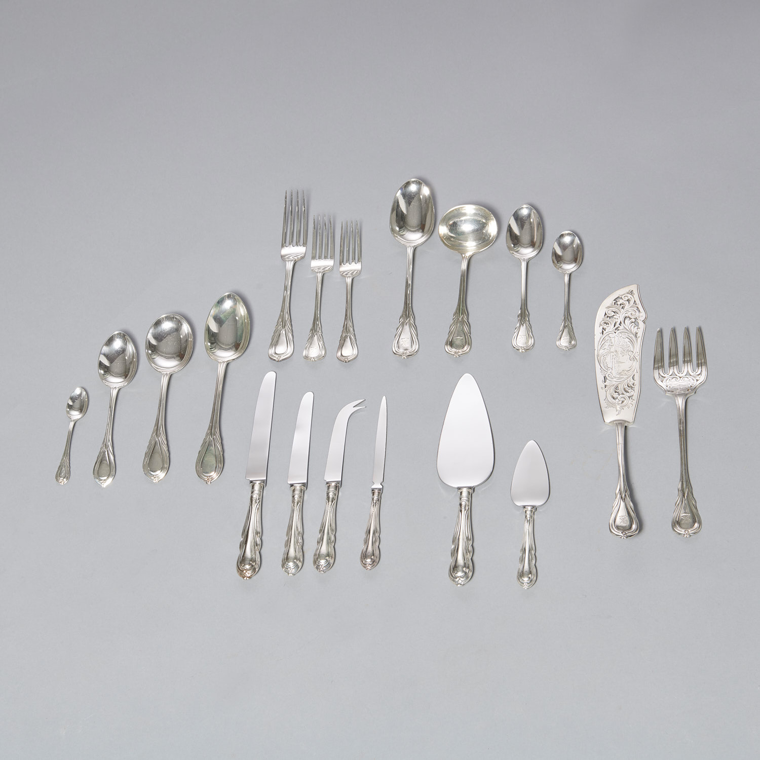 Extensive English silver flatware service