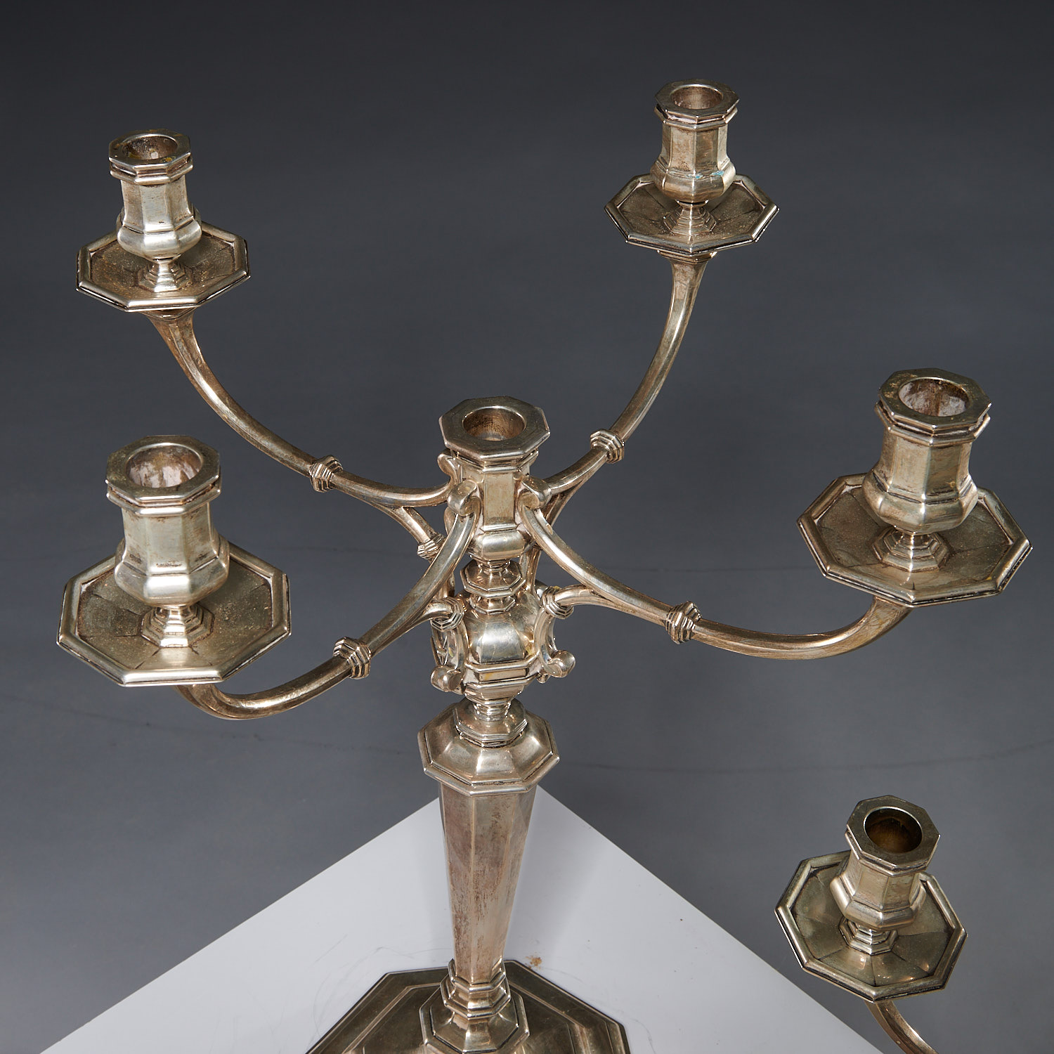 Monumental pair English sterling candelabra - Image 3 of 9