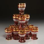 Set (12) fine Bohemian gilt glass goblets