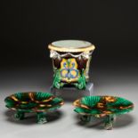 Wedgwood majolica tazze and jardiniere