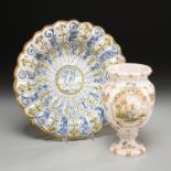 Old European maiolica/faience dish and vase