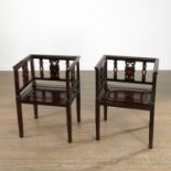 Pair unusual Chinese hardwood side chairs