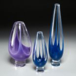 (3) Vicke Lindstrand clear and cased glass vases