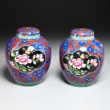 Pair Leighton pottery lidded ginger jars