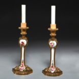 Pair bronze mounted porcelain candlesticks