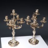 Pair Louis XV style silvered bronze candelabra