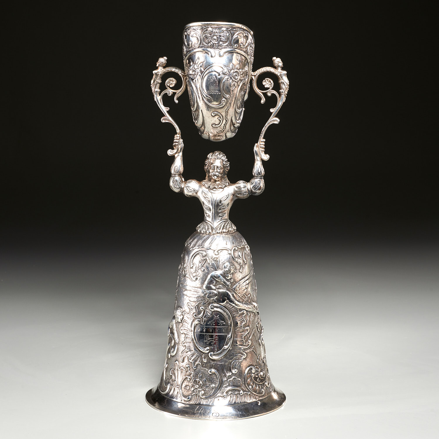 Large and elaborate silver wedding wager cup