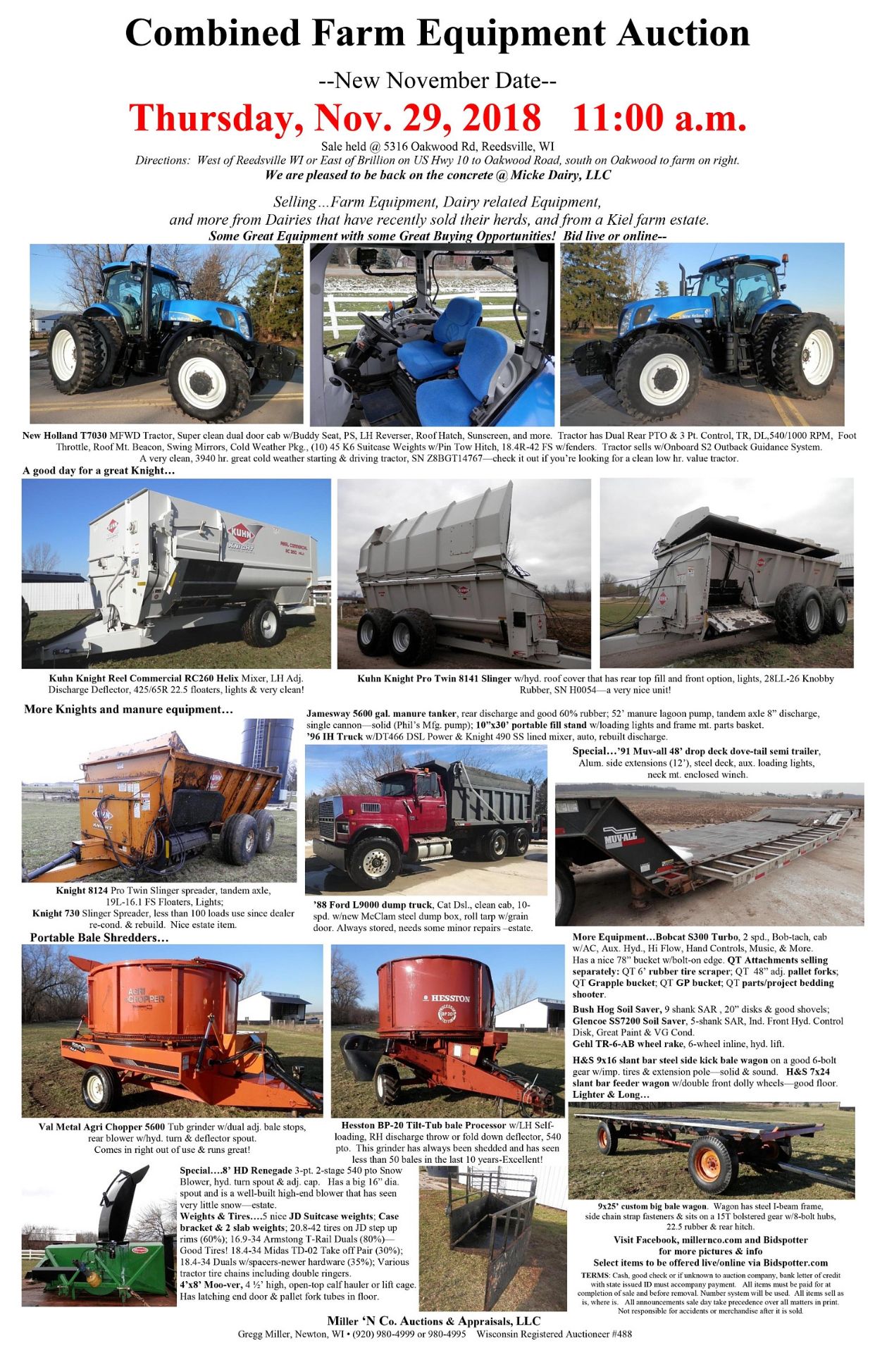 Combined Farm Equipment Auction, Thursday November 29th 2018