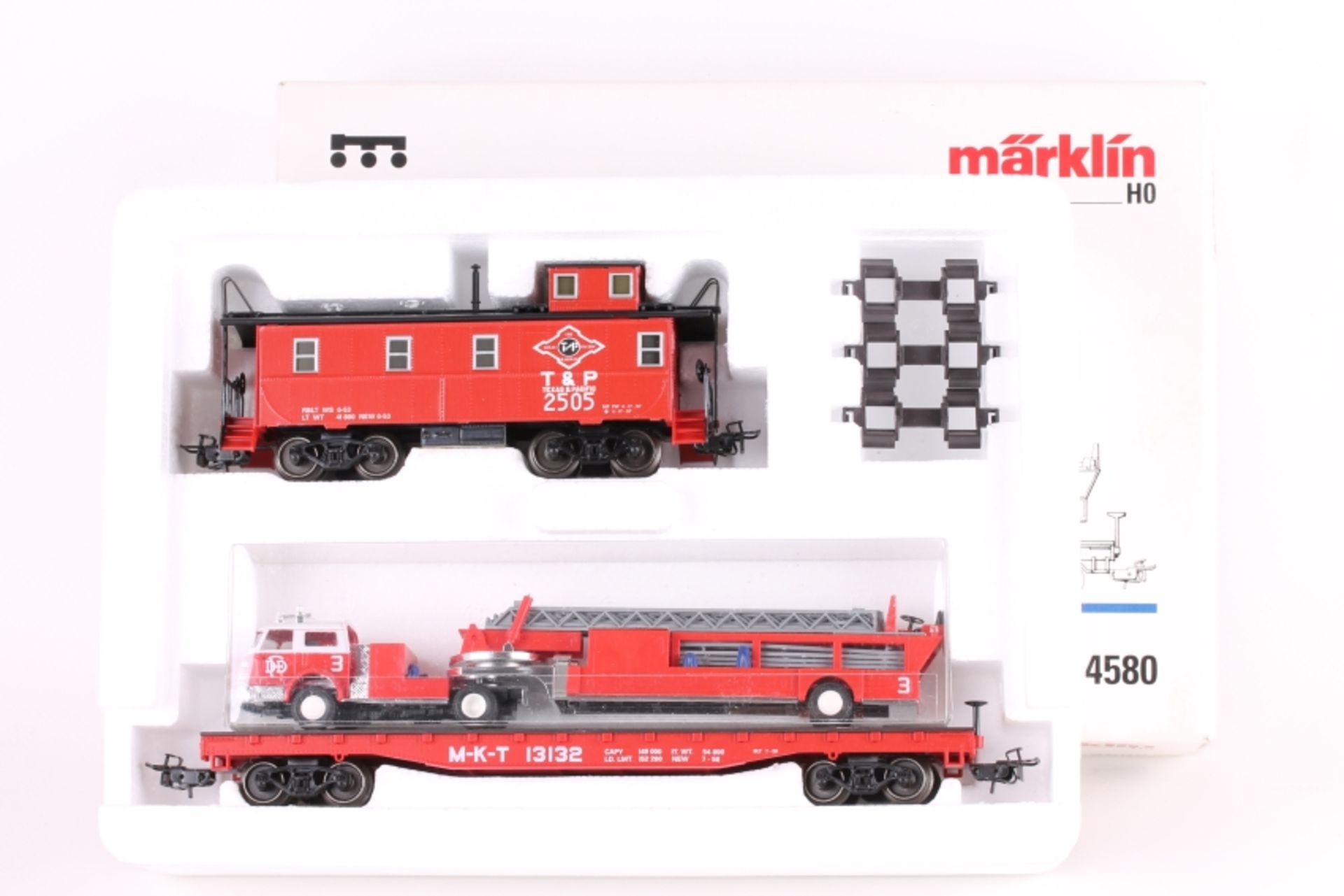 Märklin 4580, Wagen-Set "Texas" Märklin 4580, Wagen-Set "Texas", Caboose, Flachwagen, Feuerwehr-