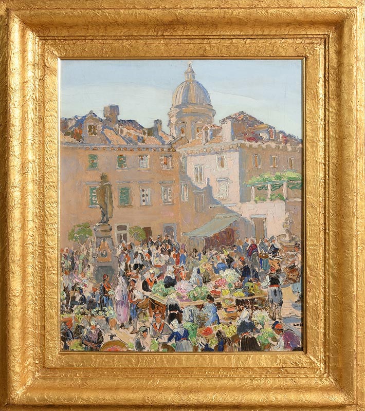 Letitia Marion Hamilton RHA (1875-1964) The Flower Market, Dubrovnik oil on canvas signed 'LMH' - Image 2 of 9