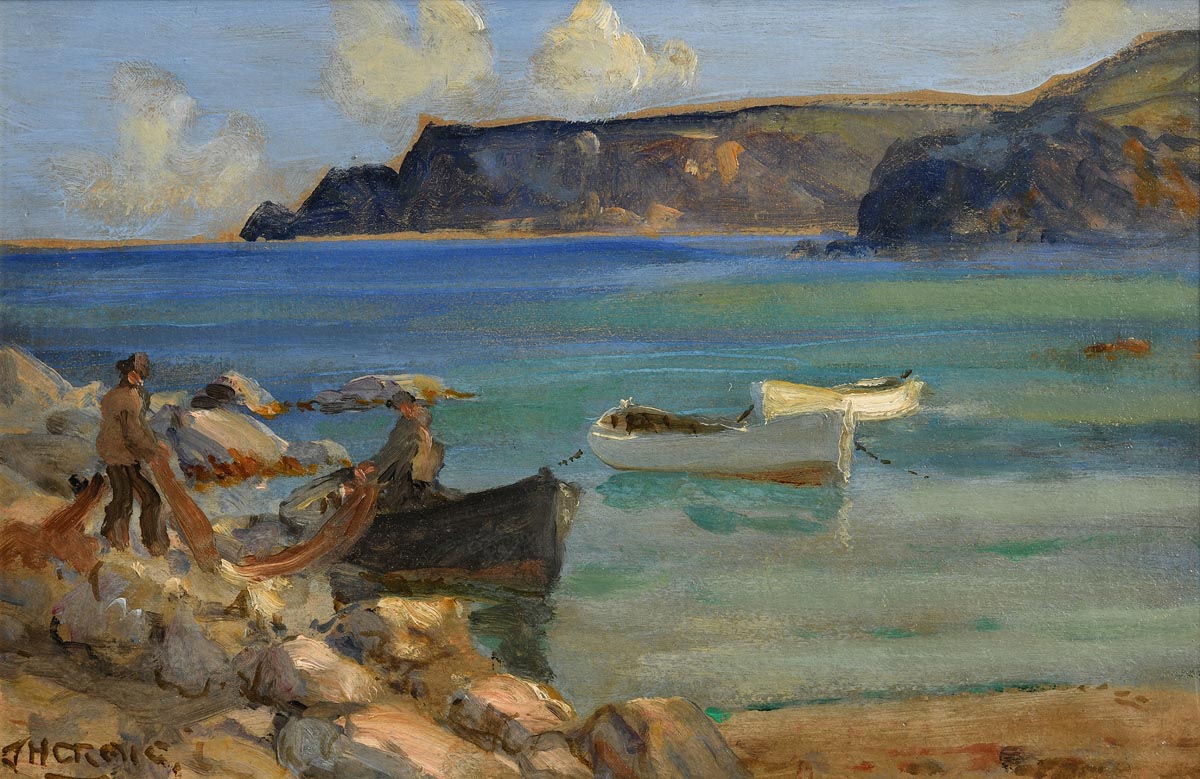 James Humbert Craig RHA RUA (1878-1944) Mending the Nets oil on board signed lower left 21½ x